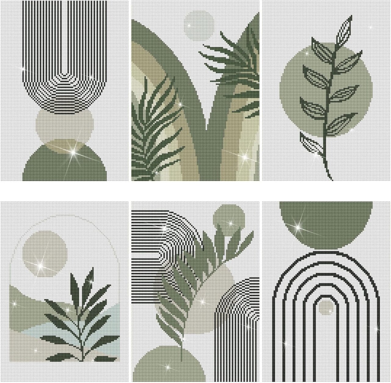 6 Pcs Sage Green Boho Diamond Wall Art Kits 12 x 16 Inches Diamond Art Painting Accessories Abstract 5d DIY Crafts for Adults Home Wall Decoration